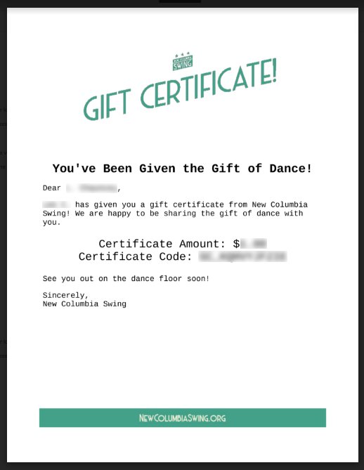 Gift Certificates to New Columbia Swing: Give the Gift of Dance New